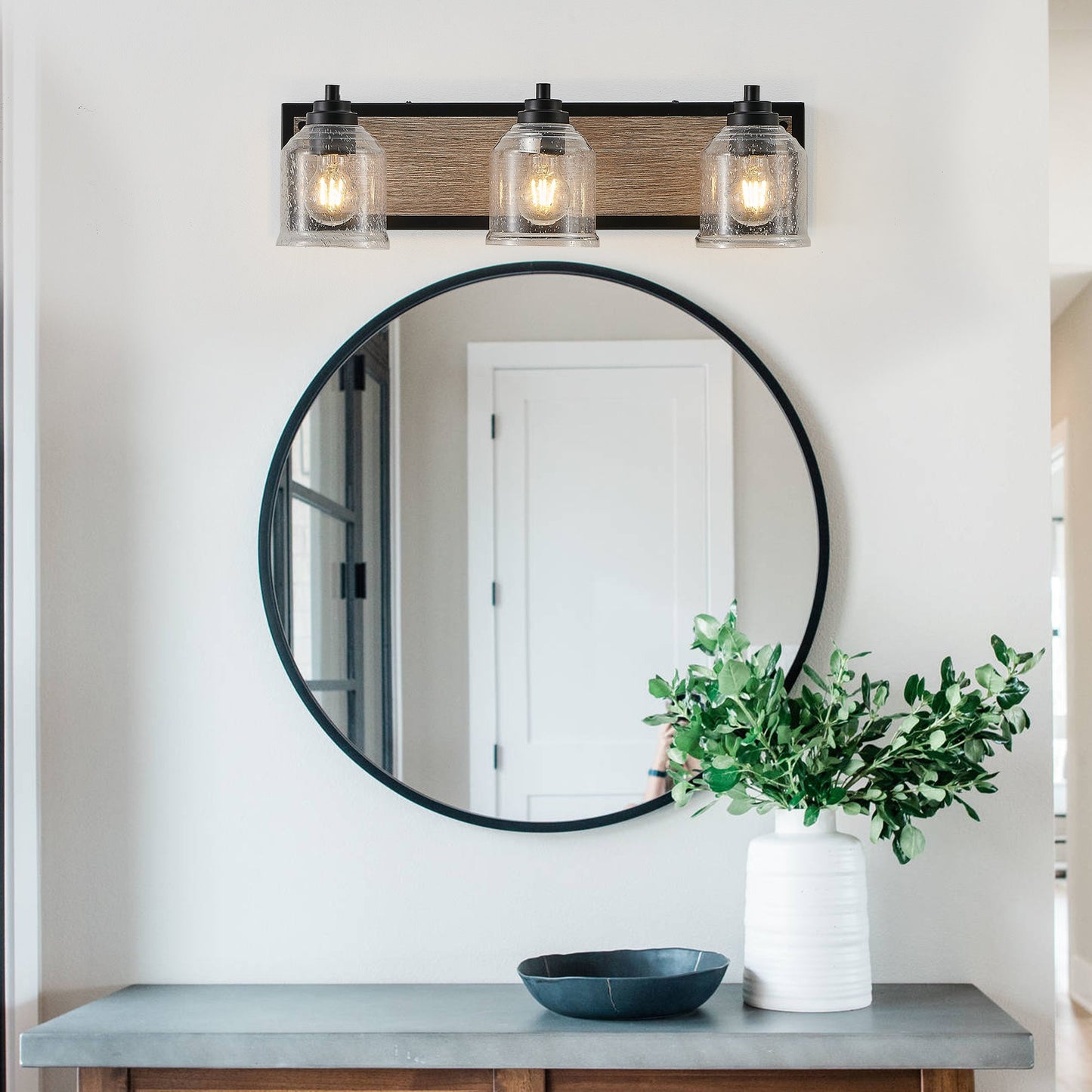 Farmhouse Vanity Light Fixture Bathroom Wall Sconce 3-4-5-6light with Clear Seeded Glass Shades - okeli lights