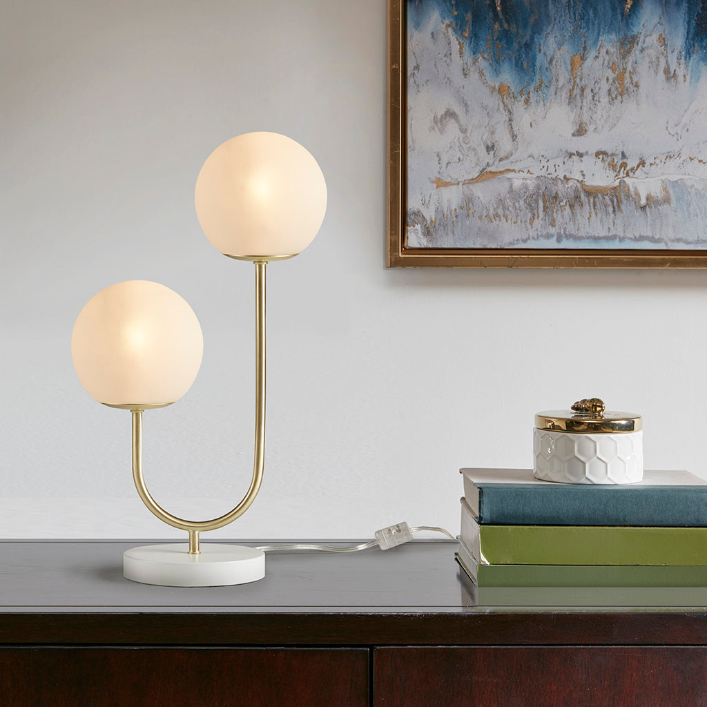 Metal 2-Light Frosted Glass Globe Table Lamp - okeli lights