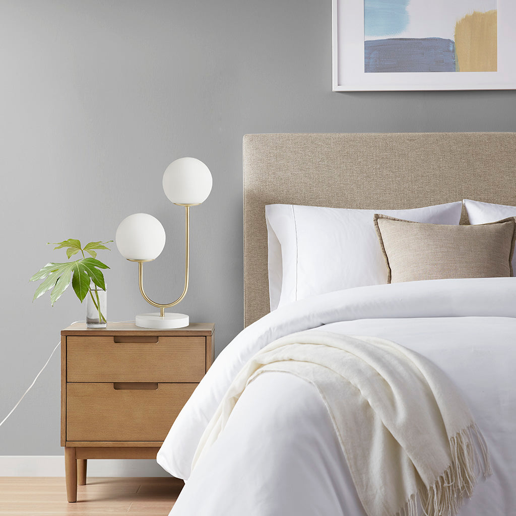Metal 2-Light Frosted Glass Globe Table Lamp - okeli lights