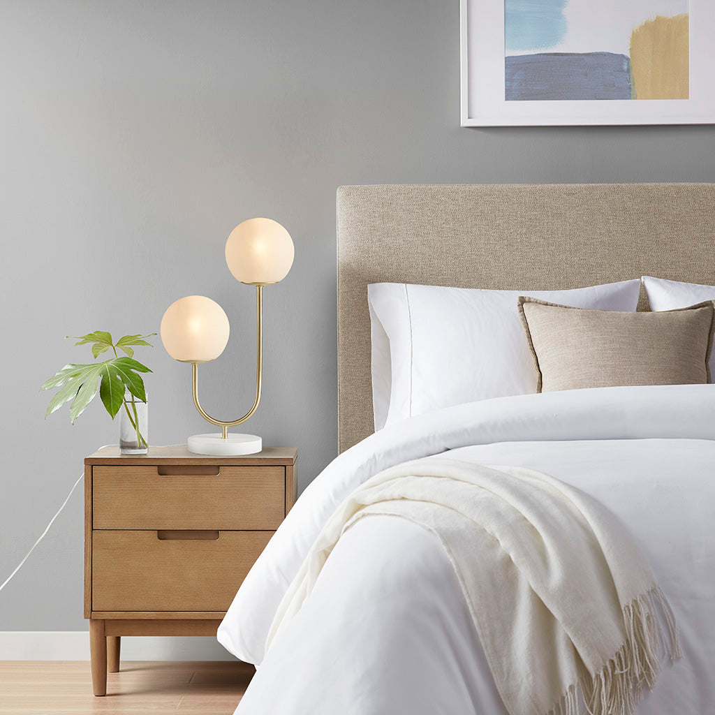 Metal 2-Light Frosted Glass Globe Table Lamp - okeli lights