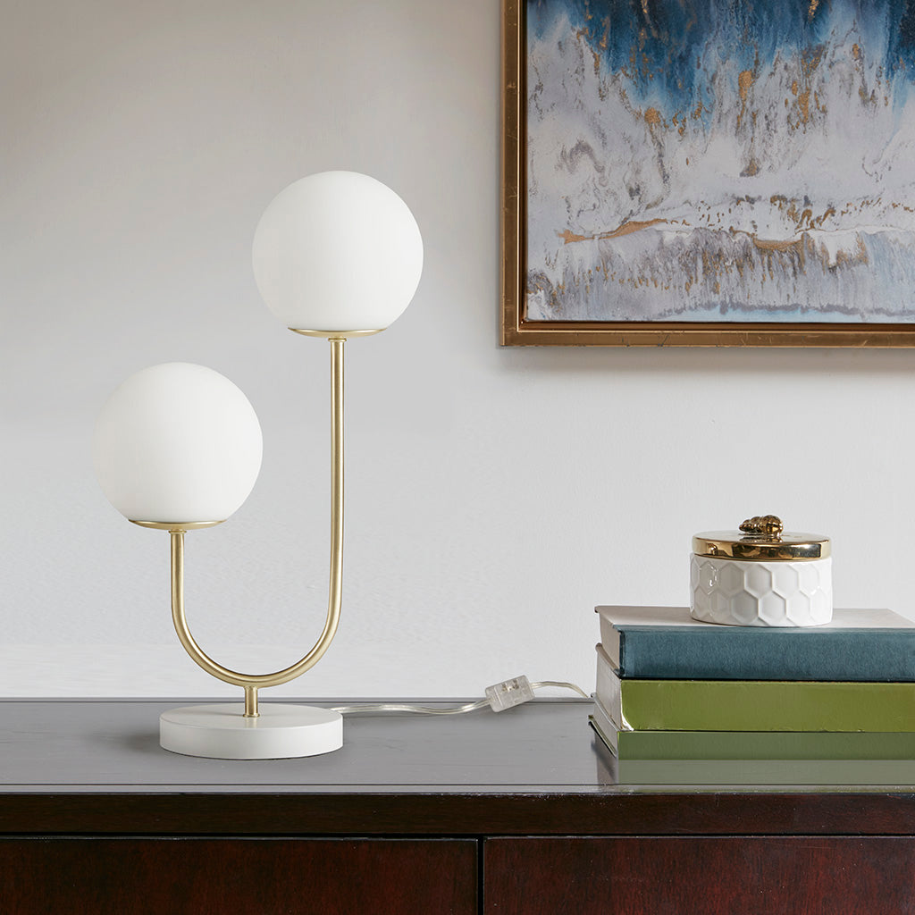 Metal 2-Light Frosted Glass Globe Table Lamp - okeli lights