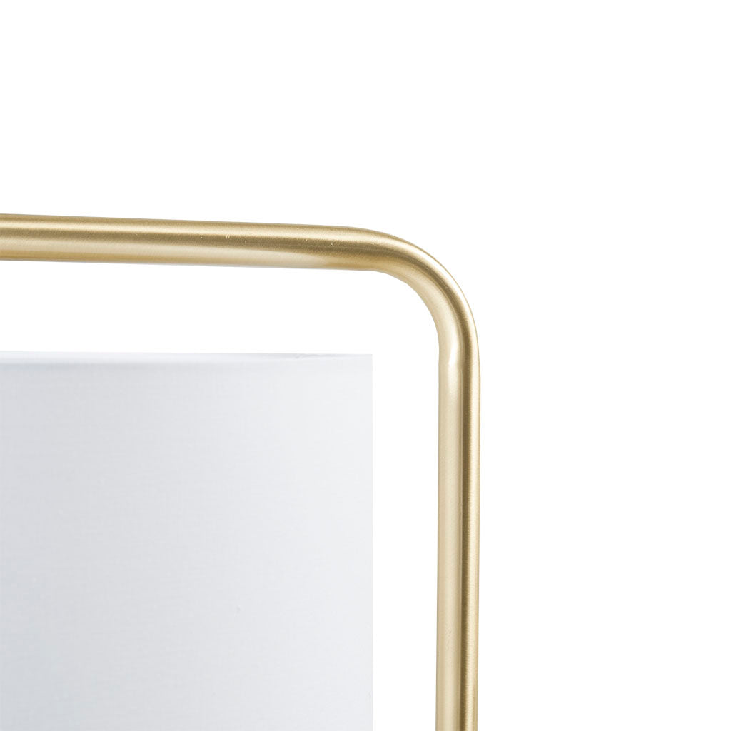 Gold Angular Arched Metal Floor Lamp Linen Drum-Shaped Shade - okeli lights