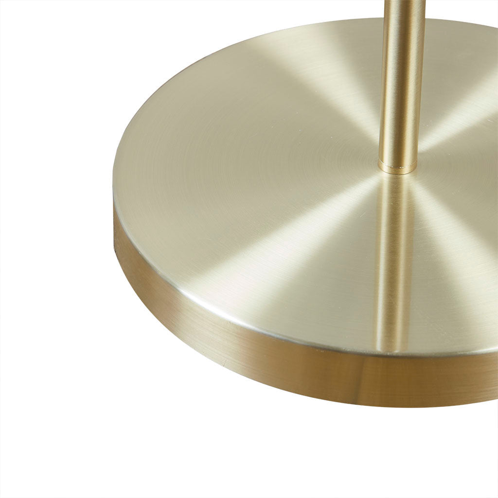 Gold Angular Arched Metal Floor Lamp Linen Drum-Shaped Shade - okeli lights
