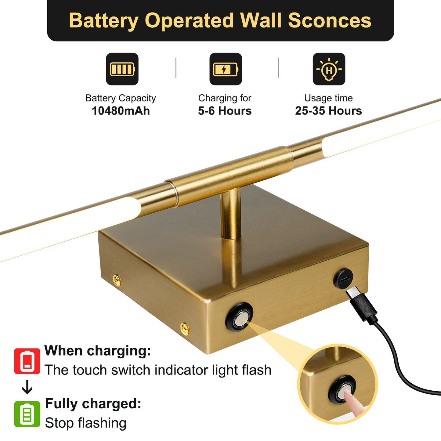 LED Rechargeable Sconces 2-Pack Battery Operated with Remote Control 350°Rotate - okeli lights