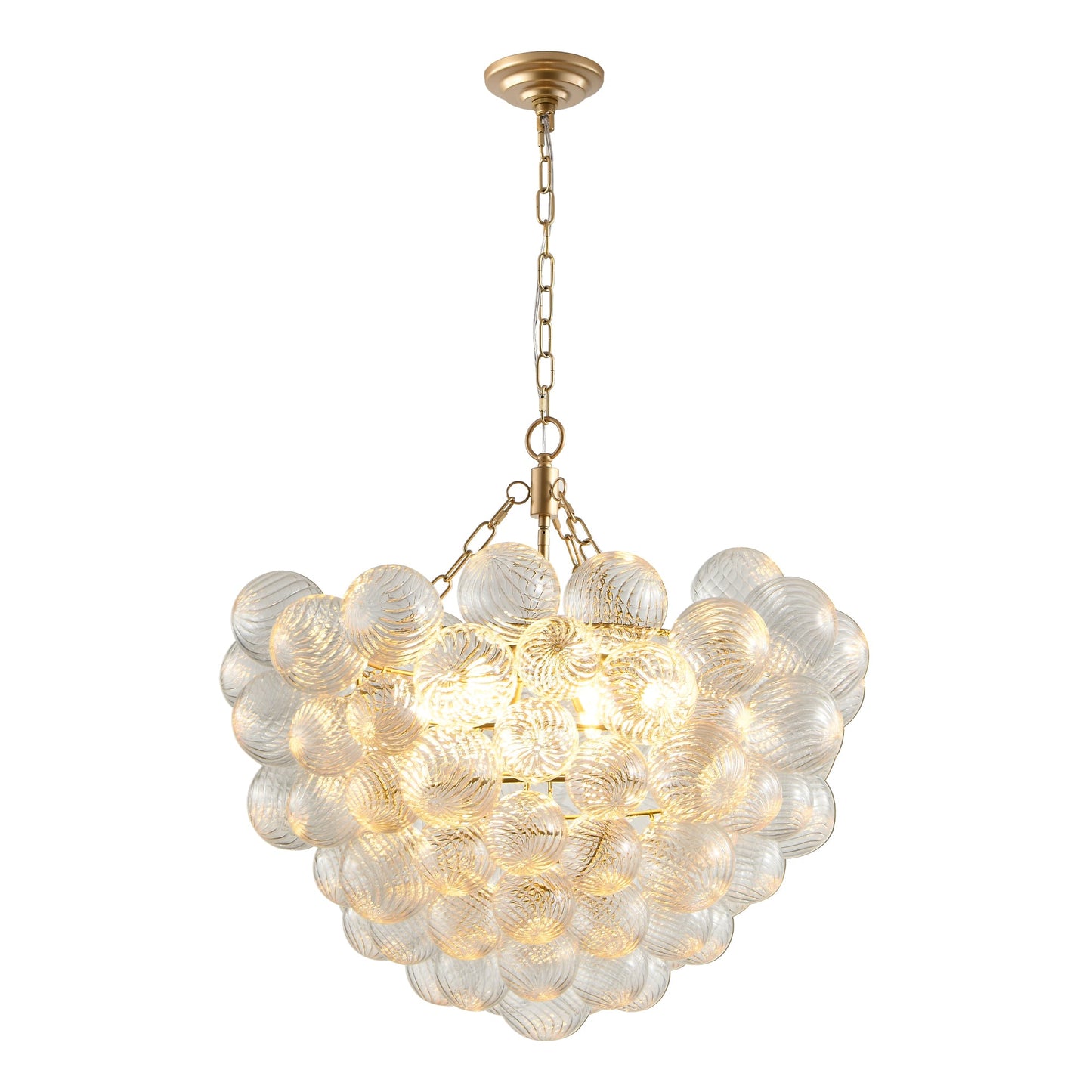 27.5-Inch Gold Pendant Light Chandelier with Threaded Clear Glass Globe Shade – Adjustable Height - okeli lights