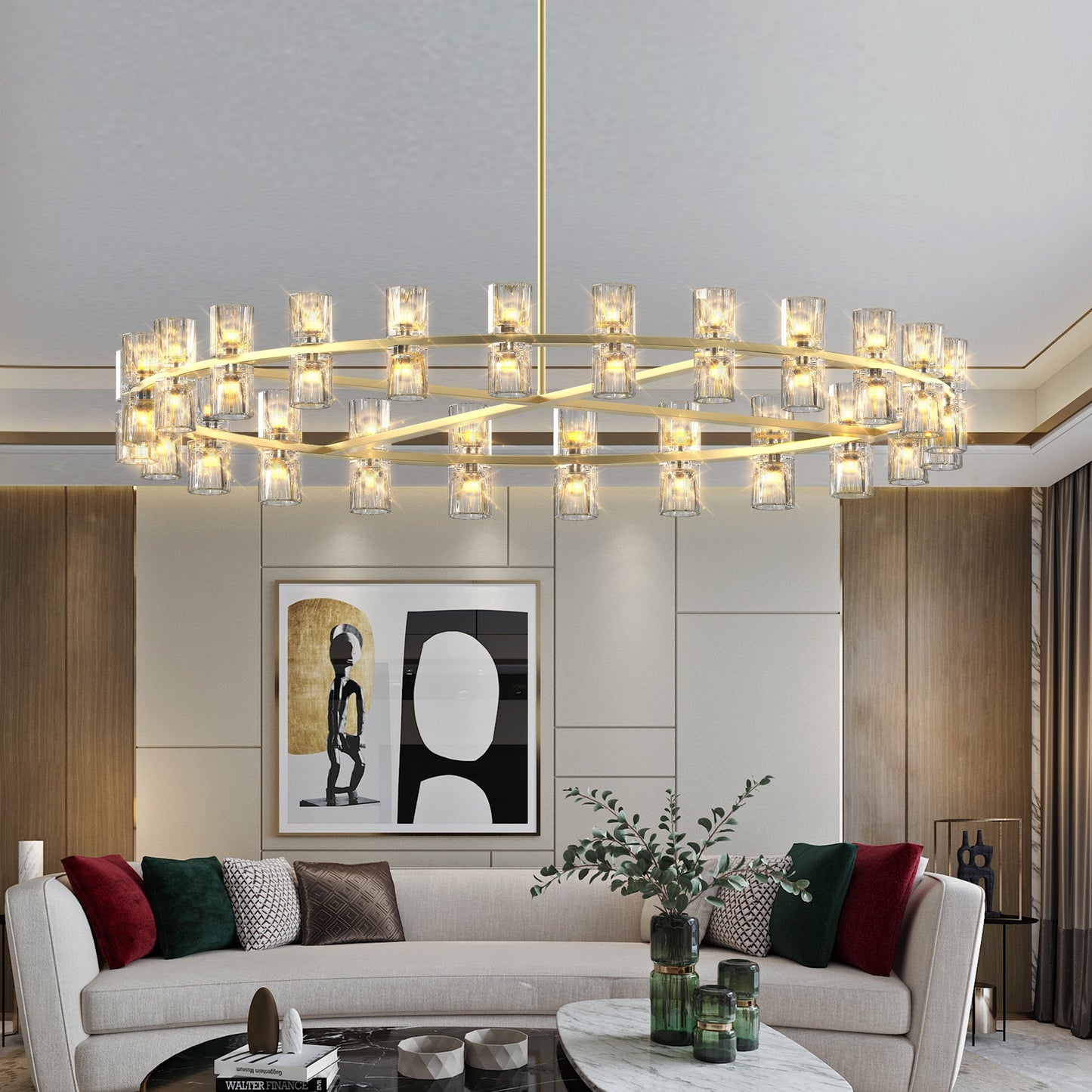 Gold Wagon Wheel Chandelier with Crystal Shade 48-Lights Modern Farmhouse Style - okeli lights