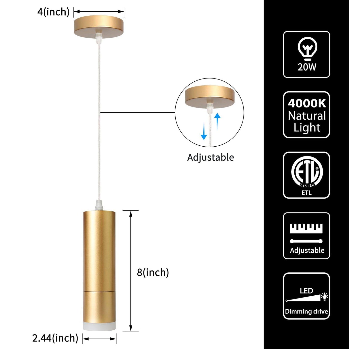 OKELI Gold LED Pendant Lights Modern Mini Kitchen Island Lights Adjustable Focus 1-Pack - okeli lights