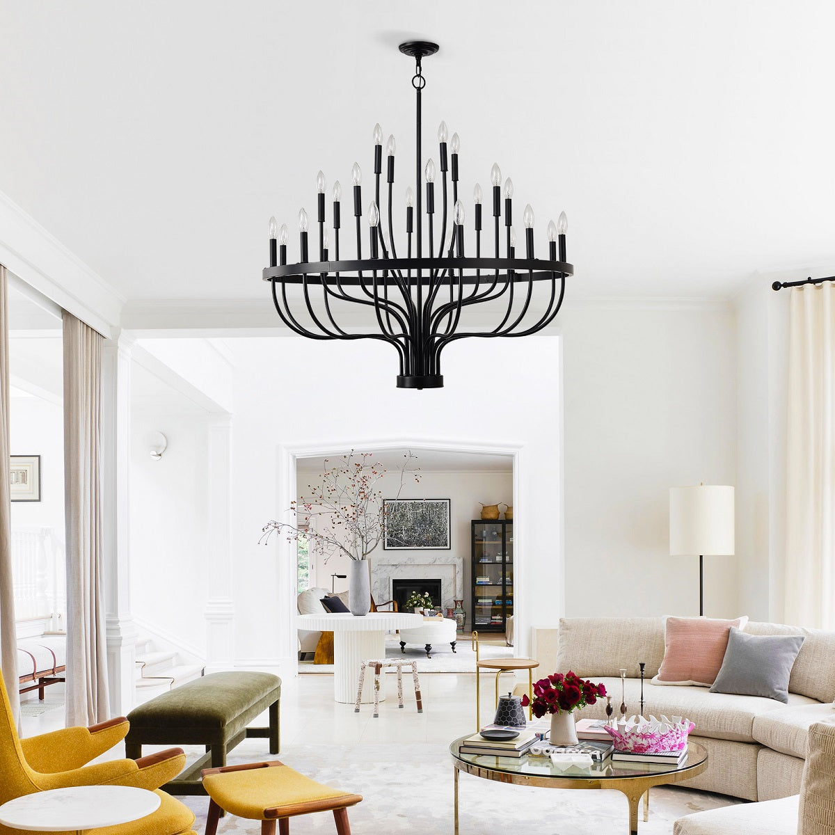 Industrial Iron Candle Chandelier 24-Light Black Modern Farmhouse Pendant Light Fixture for Dining Room - okeli lights