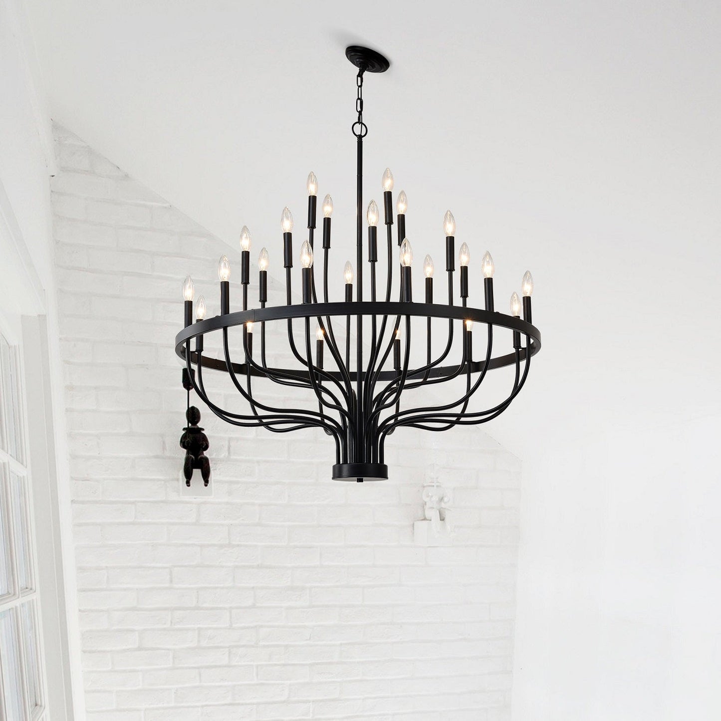 Industrial Iron Candle Chandelier 24-Light Black Modern Farmhouse Pendant Light Fixture for Dining Room - okeli lights