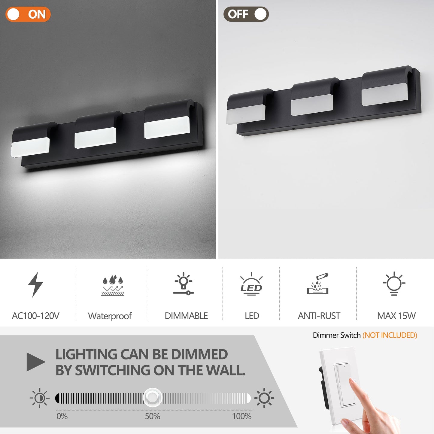 LED Contemporary Vanity Lights Fixture Bathroom Wall Light Over Mirror Matt Black 3-4-5-6Lights Dimmable - okeli lights