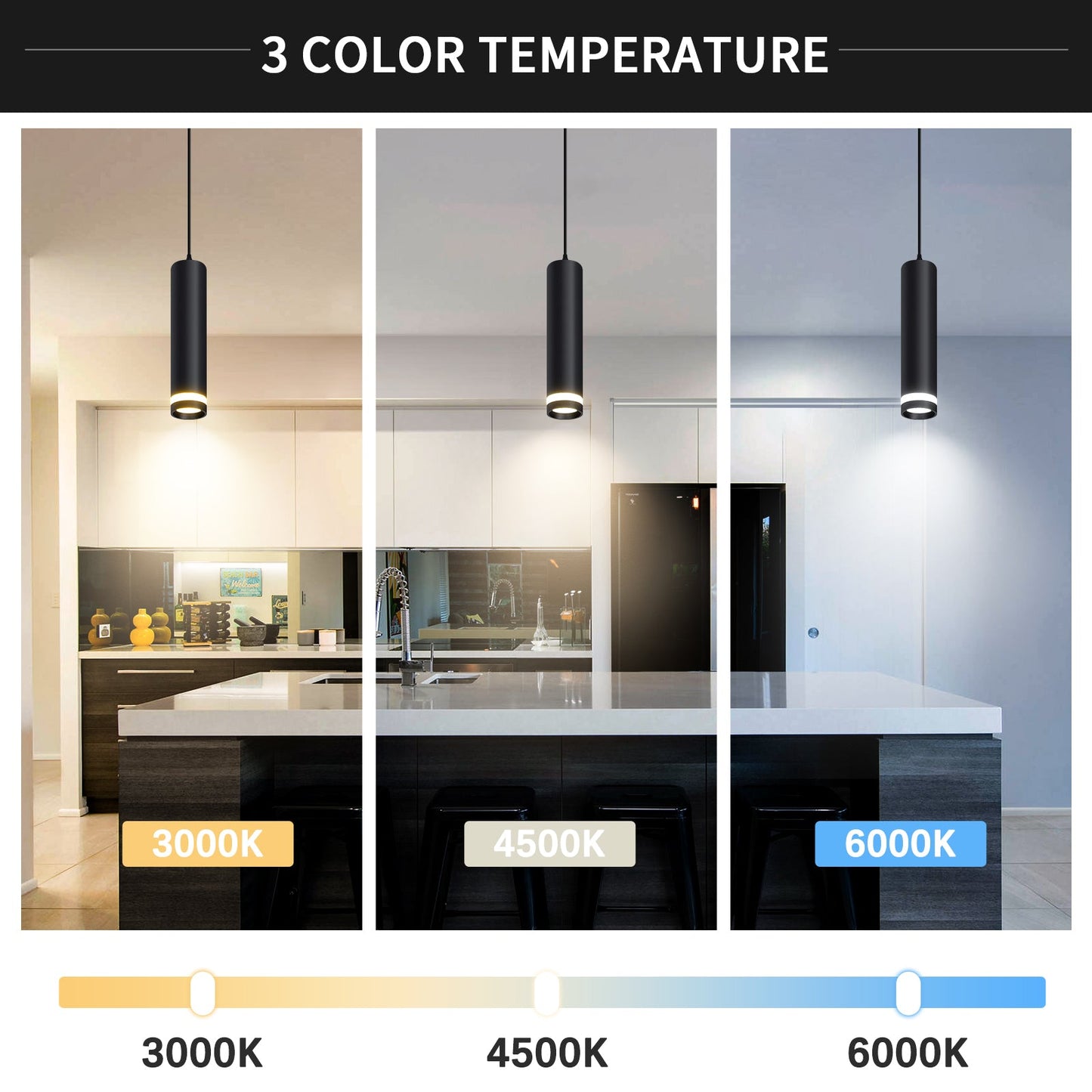 LED Fixtures 3-Color Pendant Light for Kitchen Island Dining Room Lighting 1-3-pack - okeli lights