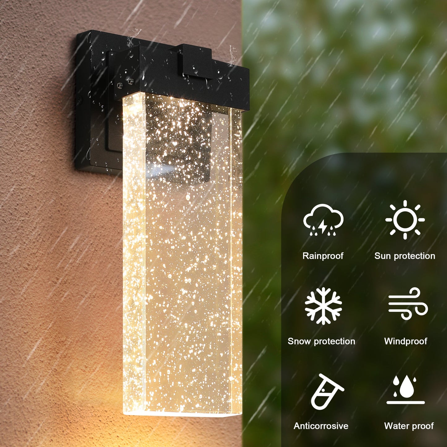 2-Pack Outdoor Wall Light Fixture Weatherproof LED Wall Sconce with Bubble Crystal and Light Sensor 12W - okeli lights