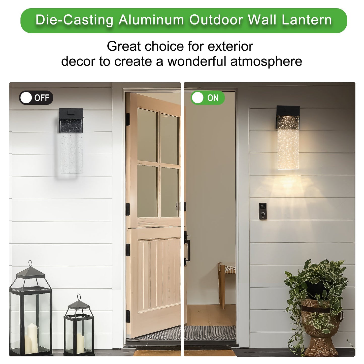 2-Pack Outdoor Wall Light Fixture Weatherproof LED Wall Sconce with Bubble Crystal and Light Sensor 12W - okeli lights