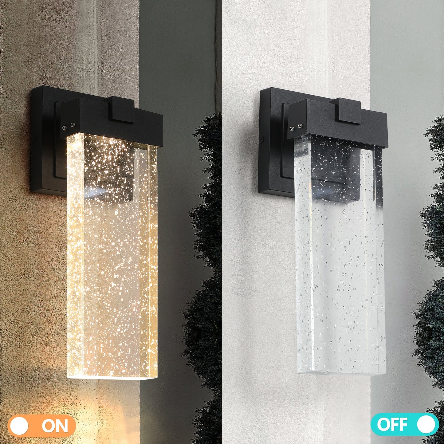 2-Pack Outdoor Wall Light Fixture Weatherproof LED Wall Sconce with Bubble Crystal and Light Sensor 12W - okeli lights