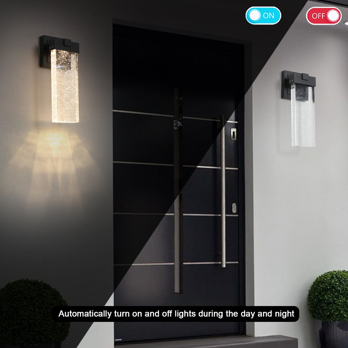 2-Pack Outdoor Wall Light Fixture Weatherproof LED Wall Sconce with Bubble Crystal and Light Sensor 12W - okeli lights