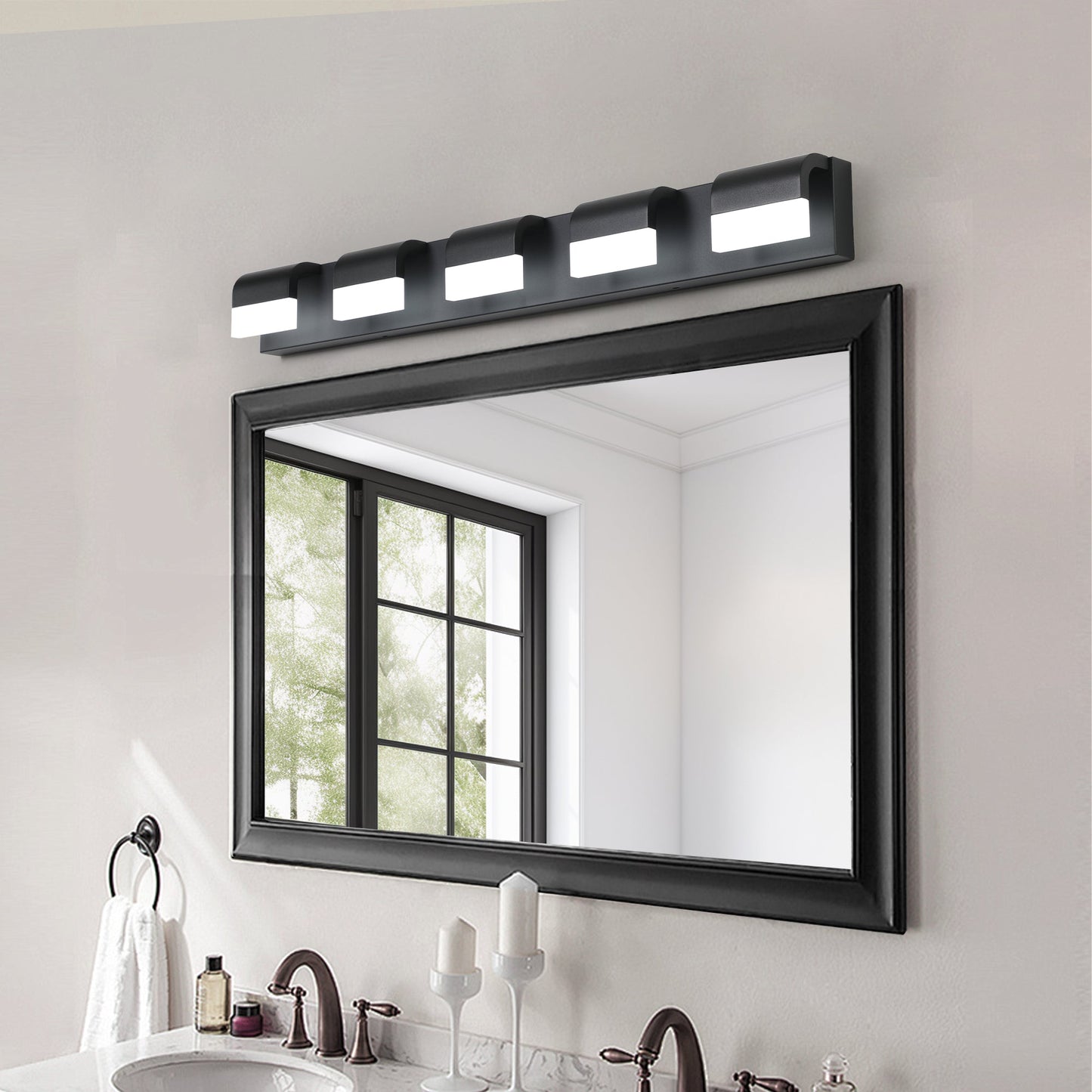 LED Contemporary Vanity Lights Fixture Bathroom Wall Light Over Mirror Matt Black 3-4-5-6Lights Dimmable - okeli lights