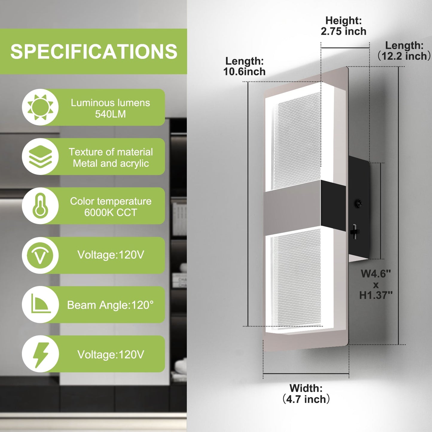 LED Wall Mounted Light Modern Indoor Dimmable Wall Light Fixture 2-pack - okeli lights