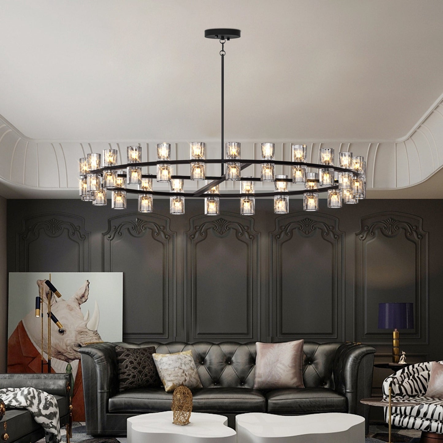 48 Inches Luxury Chandeliers Crystal Living Room Decorative Lights Simple Modern Dining Room(Bulbs Included) - okeli lights