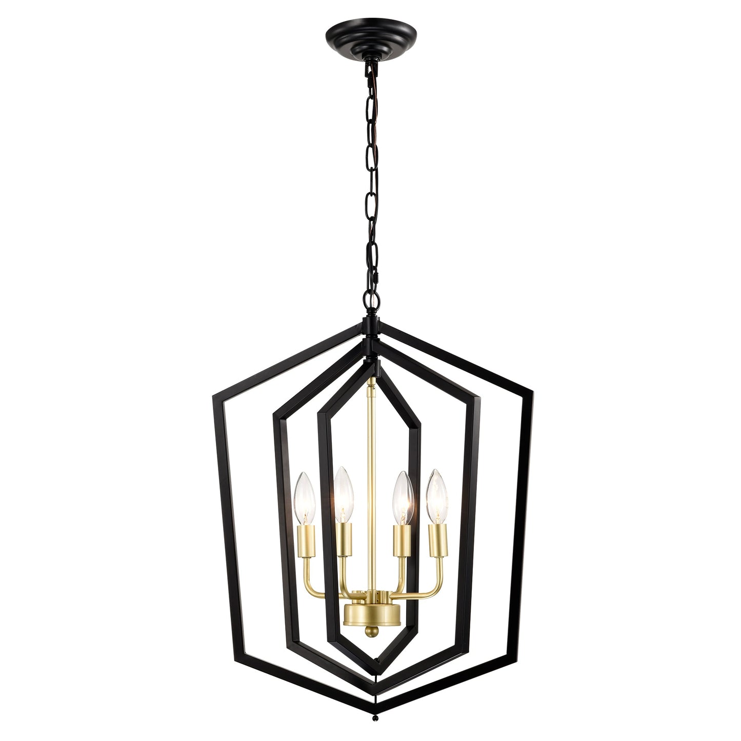 Matte Black Gold Chandelier for Dining Room 4-Light Kitchen Light Fixture Metal Industrial - okeli lights