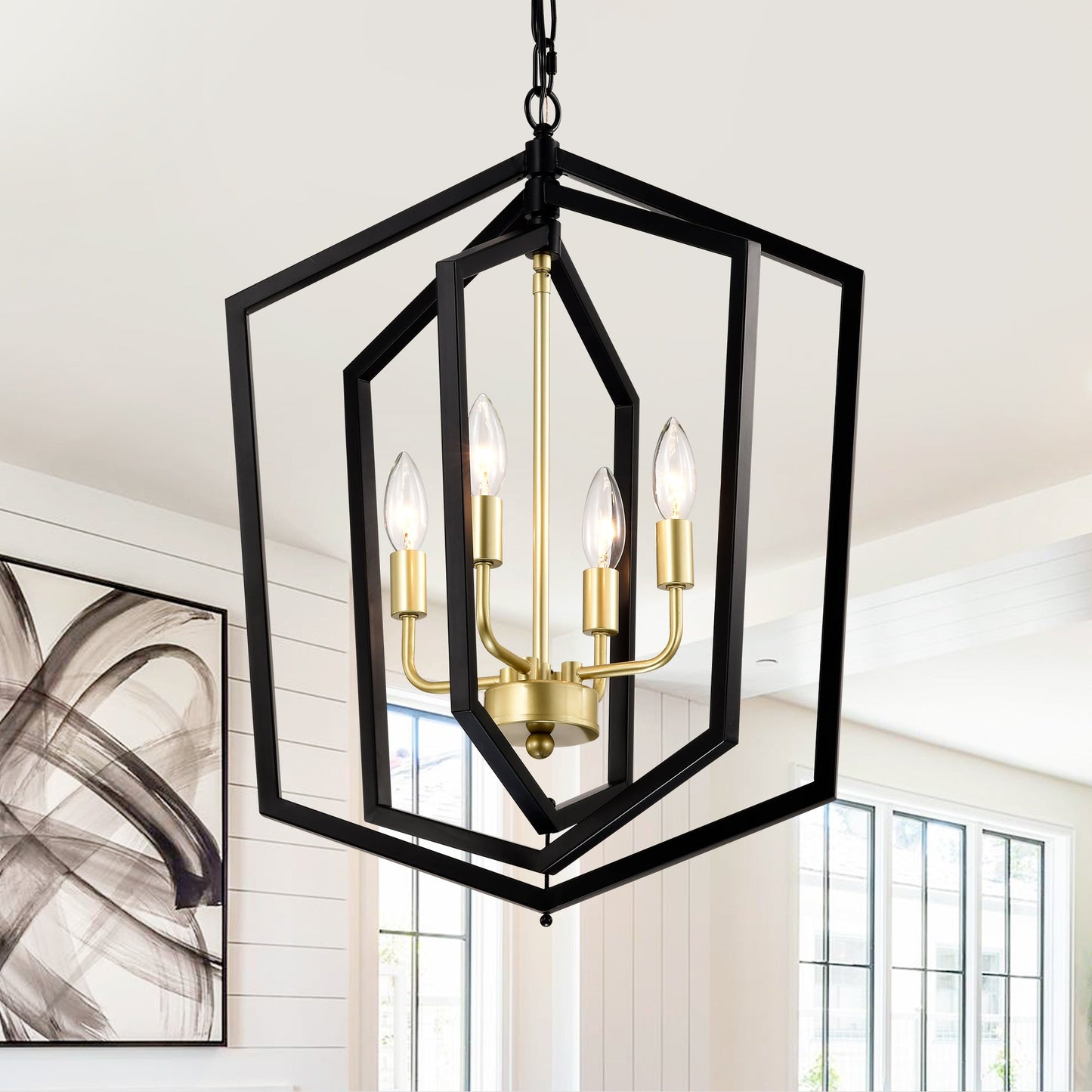 Matte Black Gold Chandelier for Dining Room 4-Light Kitchen Light Fixture Metal Industrial - okeli lights