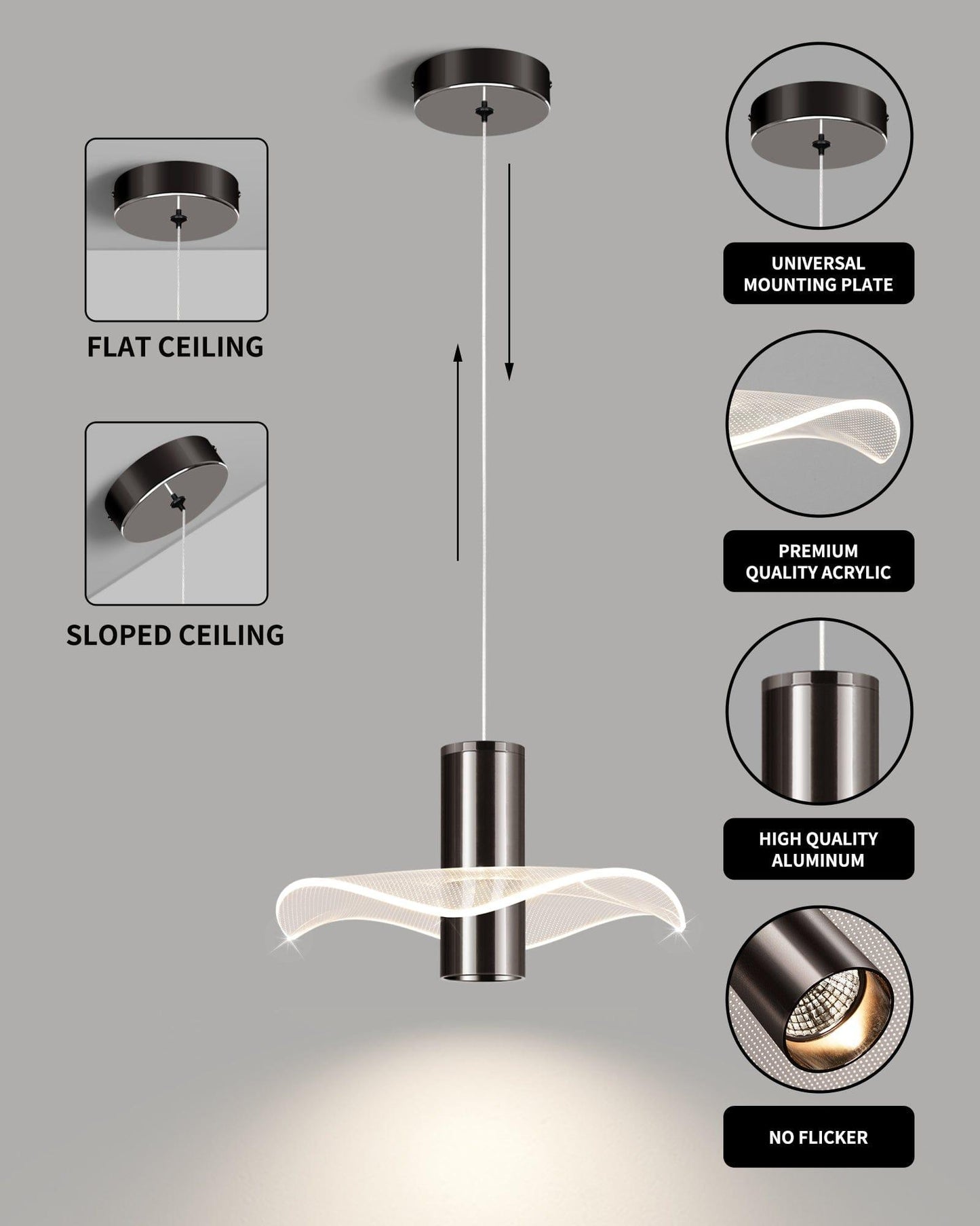 OKELI Modern Pendant Light Kitchen Island Black Dimmable LED - okeli lights