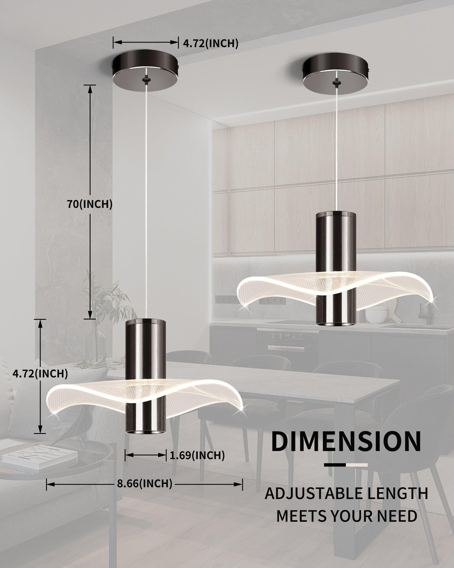 OKELI Modern Pendant Light Kitchen Island Black Dimmable LED - okeli lights