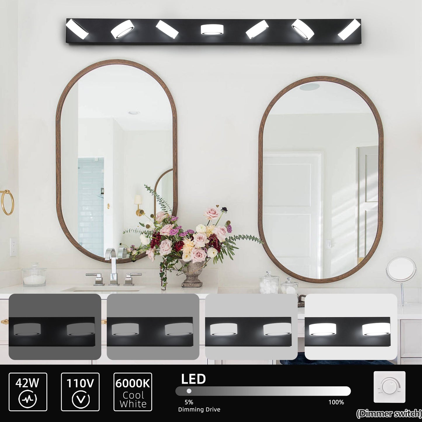 Modern LED Vanity Light Fixture 7-6-5-4-Light Black Bathroom Wall Sconce Dimmable - okeli lights