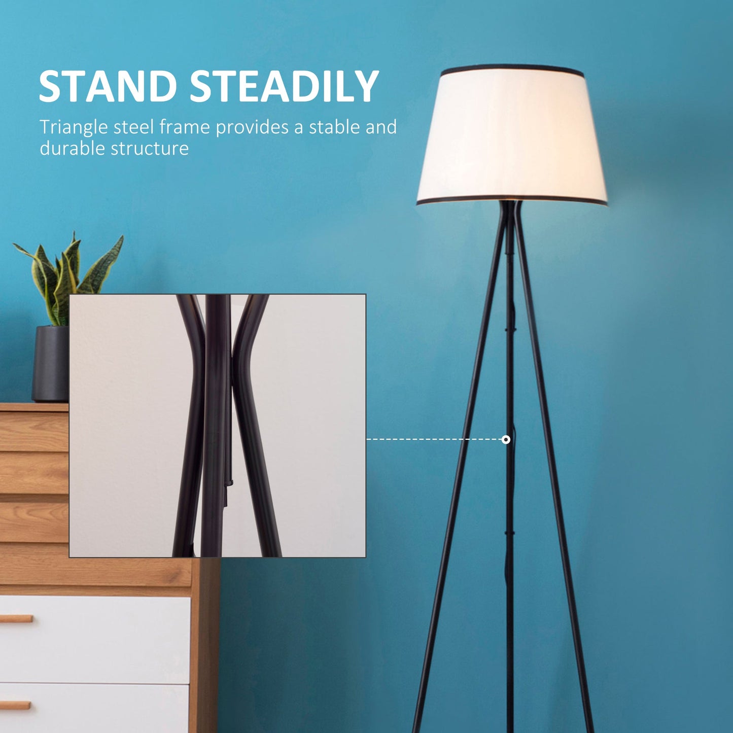 Modern Tripod Floor Lamp Free Standing Land Lamp Steel Frame Footswitch Fabric Lampshade and E26 Base - okeli lights