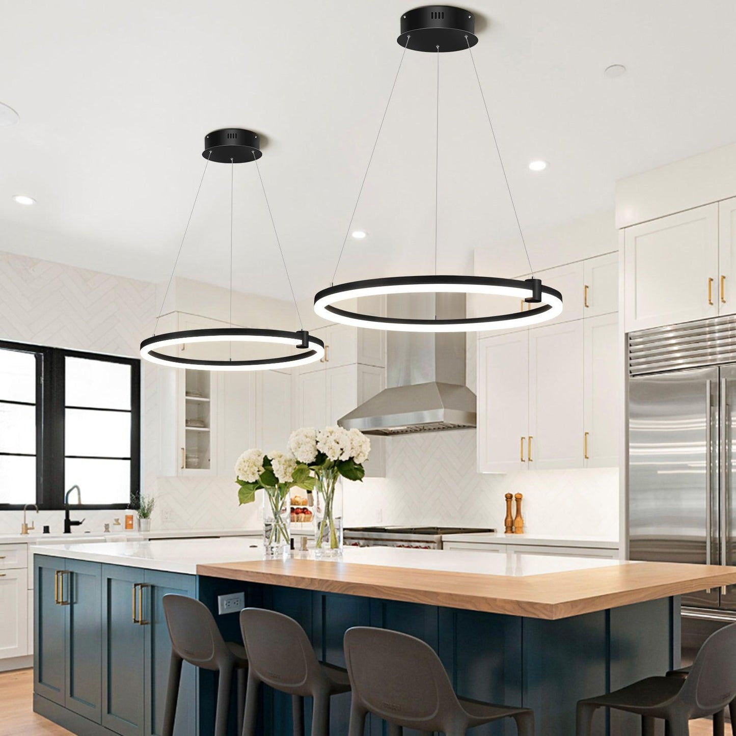 Modern LED Chandelier Circular Black 1-Ring Acrylic Adjustable - okeli lights