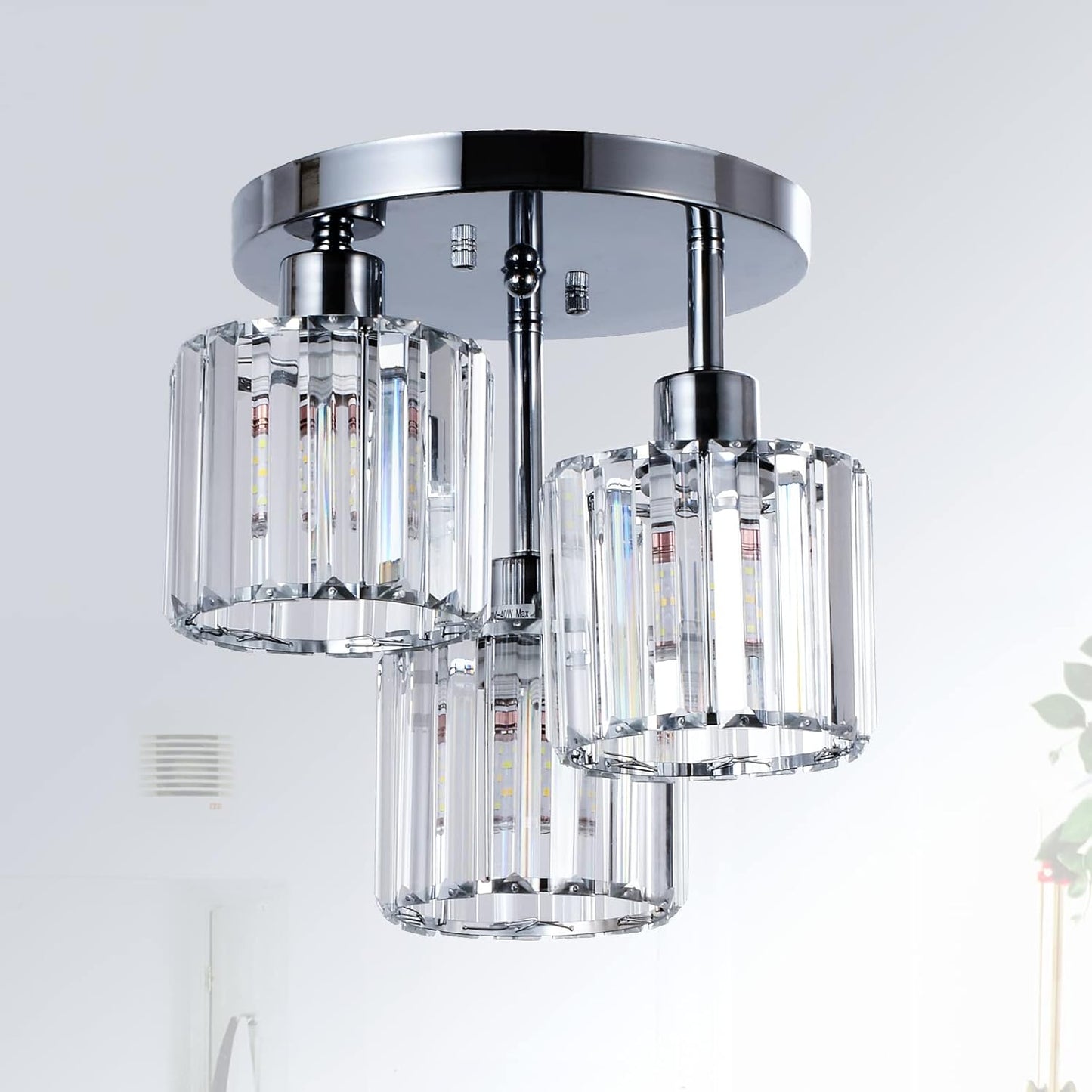 3-Light Kitchen Mount Hallway Light Fixtures Semi Flush Mount Ceiling with Clear Crystal Shades - okeli lights