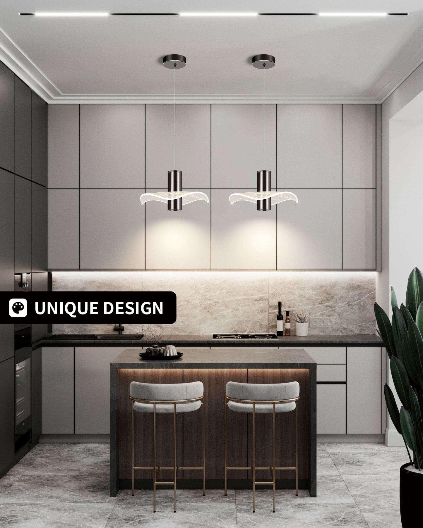 OKELI Modern Pendant Light Kitchen Island Black Dimmable LED - okeli lights