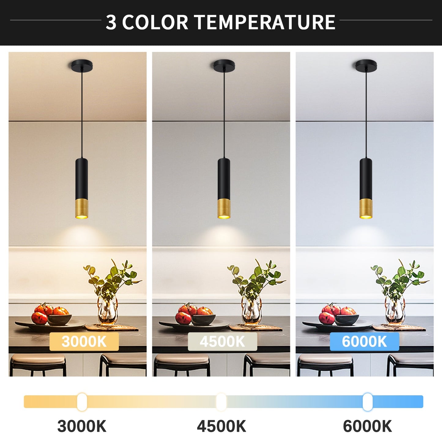 LED Pendant Light Black and Glod Fixtures for Kitchen Island and Bar 3-Color 2700K-6000K ETL - okeli lights