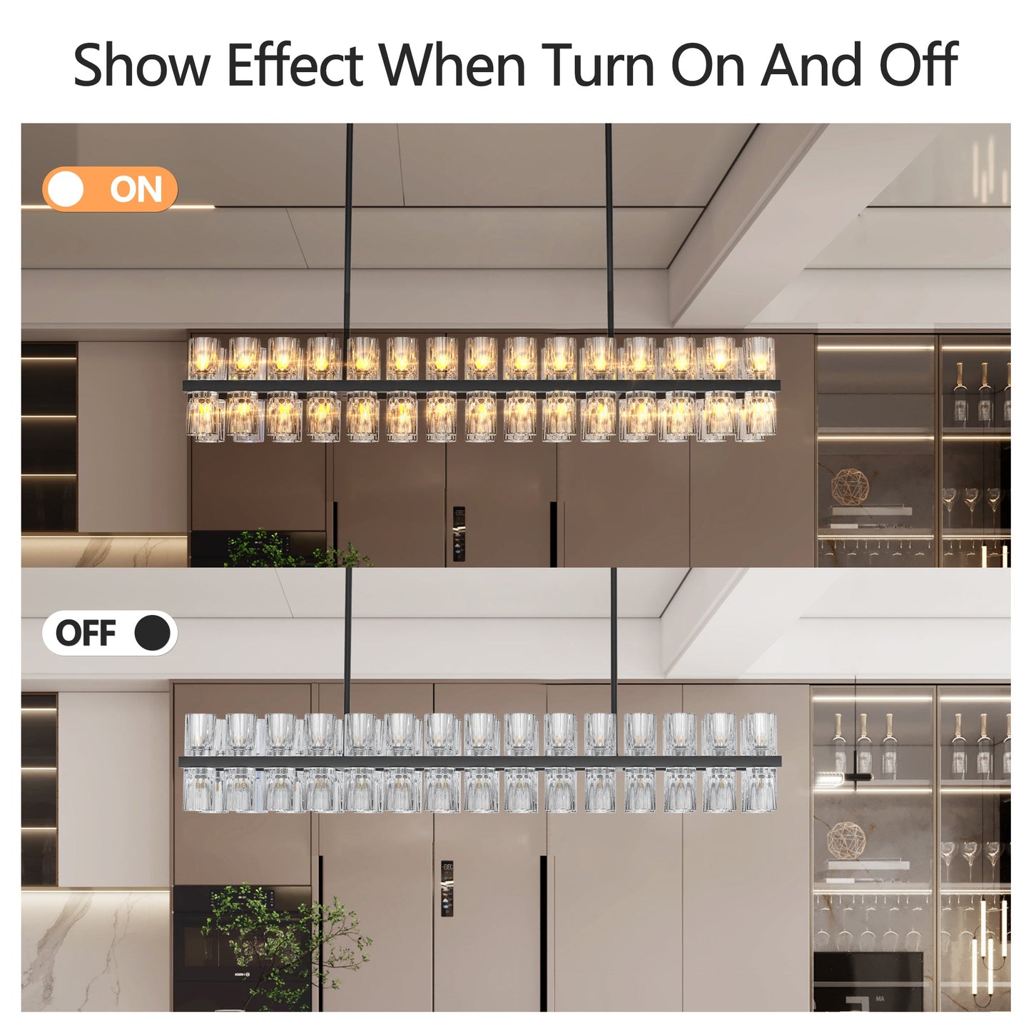 Rectangular Luxurious Crystal Chandelier for Living Room & Dining Room, Black Frame with K9 Crystals - okeli lights