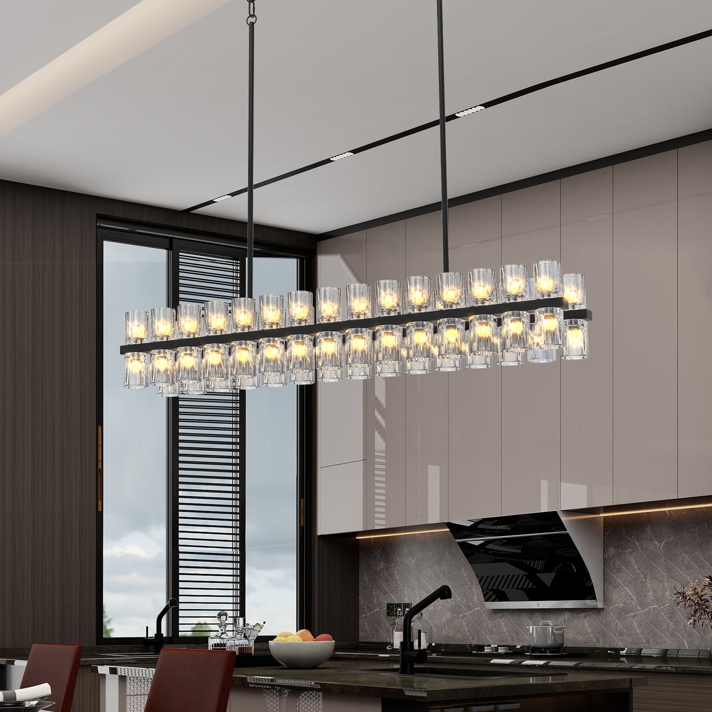 Rectangular Luxurious Crystal Chandelier for Living Room & Dining Room, Black Frame with K9 Crystals - okeli lights