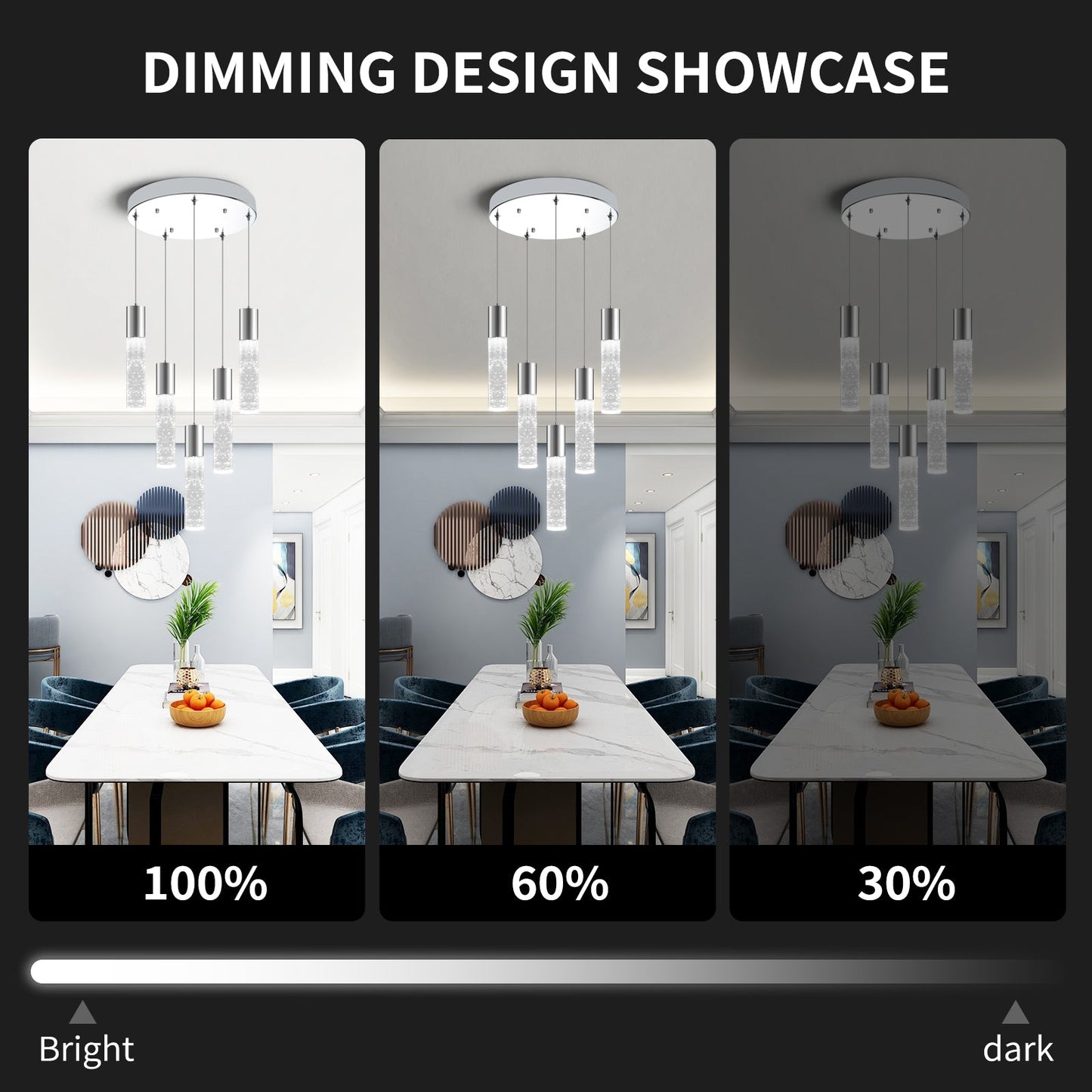 Bubble Crystal Island Pendant Light Round 5-Light Fixture Adjustable - okeli lights