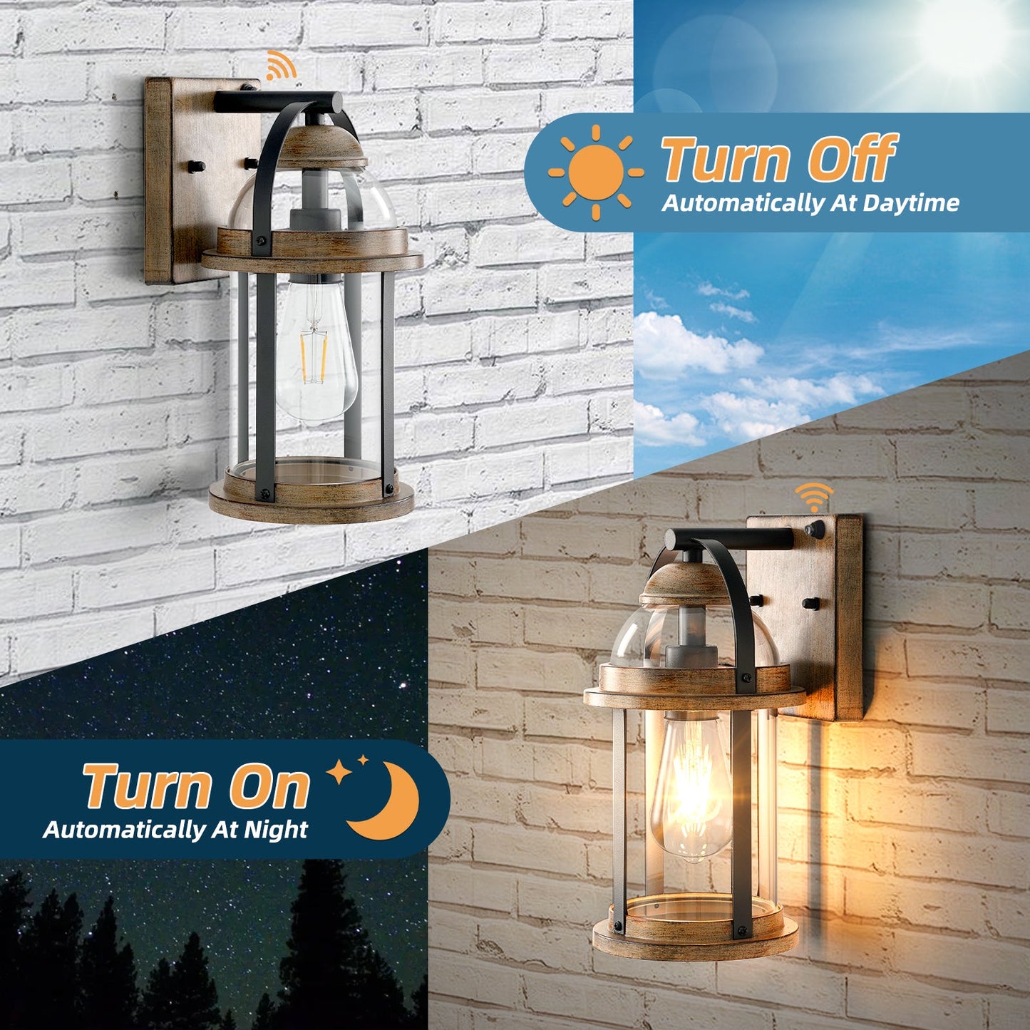 Rustic Farmhouse Wall Lanterns Dusk to Dawn Outdoor Wall Lights Waterproof Lighting Fixtures - okeli lights
