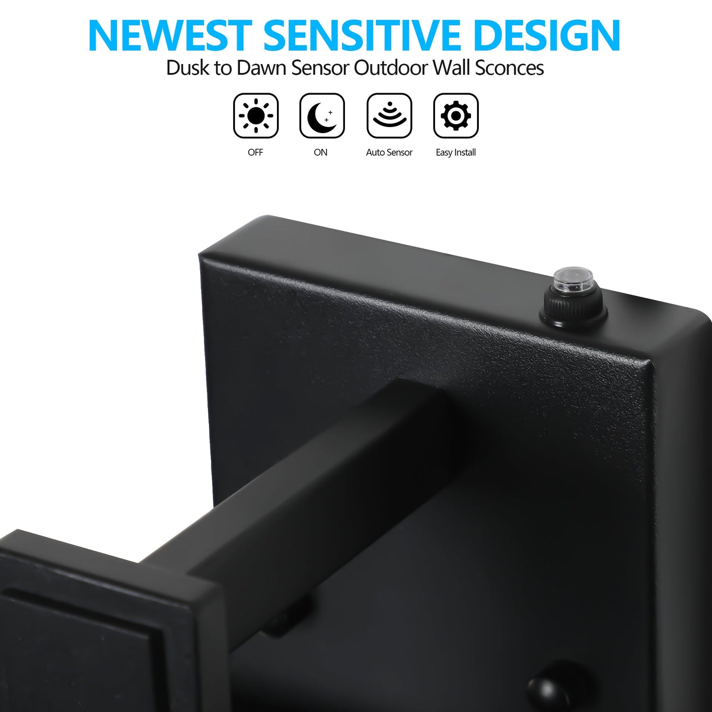 Outdoor Wall Lanterns Black Metal Frame Clear Glass Ambient Light Sensors Weatherproof Wall Sconces 2Pack - okeli lights