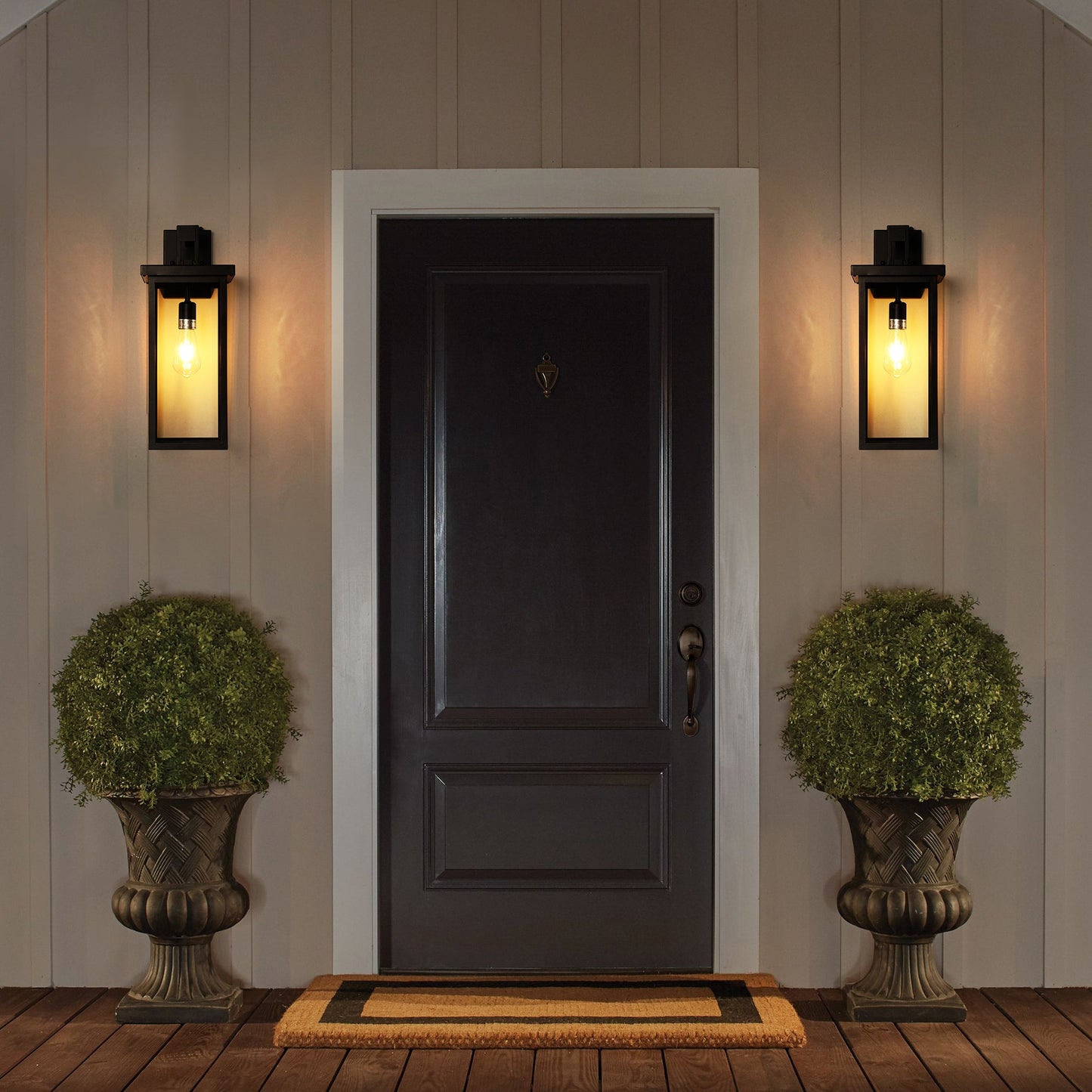 Outdoor Wall Lanterns Black Metal Frame Clear Glass Ambient Light Sensors Weatherproof Wall Sconces 2Pack - okeli lights