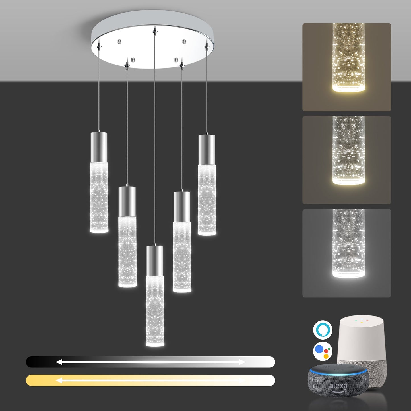 Bubble Crystal Island Pendant Light Round 5-Light Fixture Adjustable - okeli lights