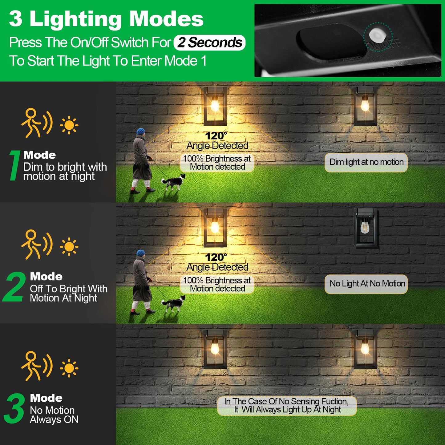 Solar Porch Lights Outdoor Dusk to Dawn Motion Sensor Wall Lanterns 2 Pack - okeli lights