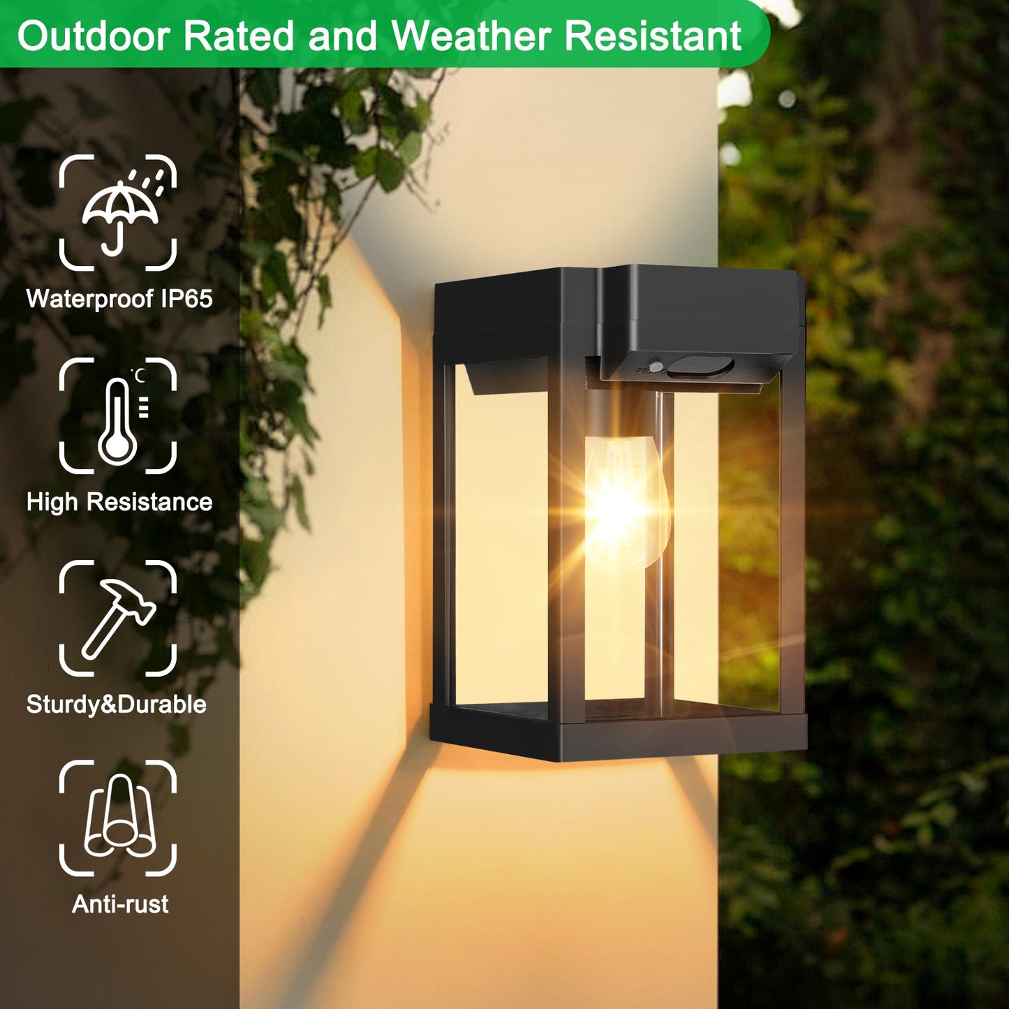 Solar Porch Lights Outdoor Dusk to Dawn Motion Sensor Wall Lanterns 2 Pack - okeli lights