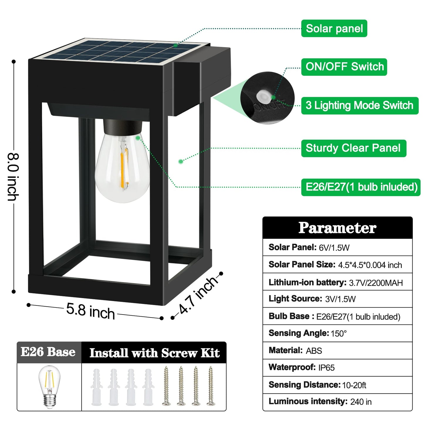 Solar Porch Lights Outdoor Dusk to Dawn Motion Sensor Wall Lanterns 2 Pack - okeli lights