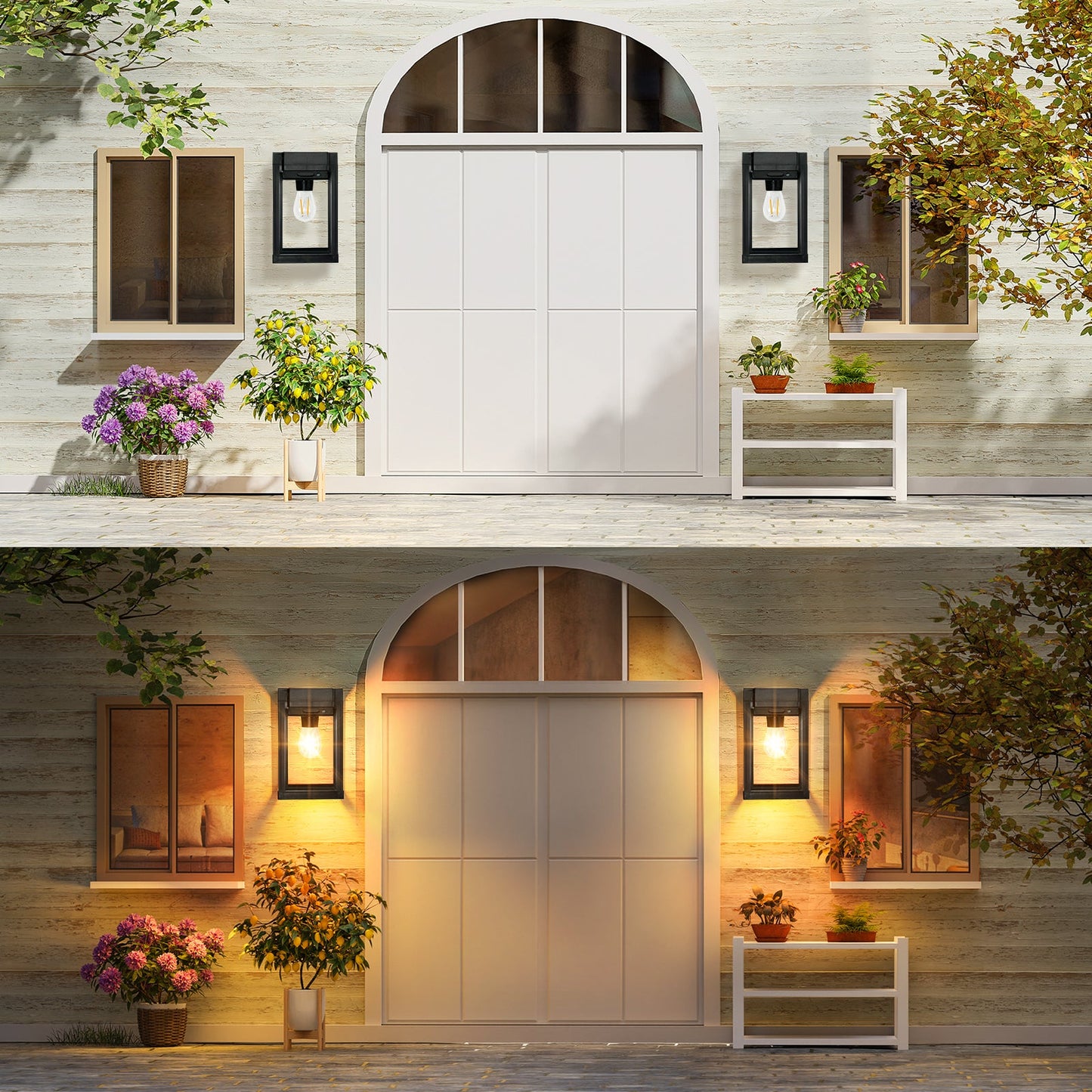 Solar Porch Lights Outdoor Dusk to Dawn Motion Sensor Wall Lanterns 2 Pack - okeli lights