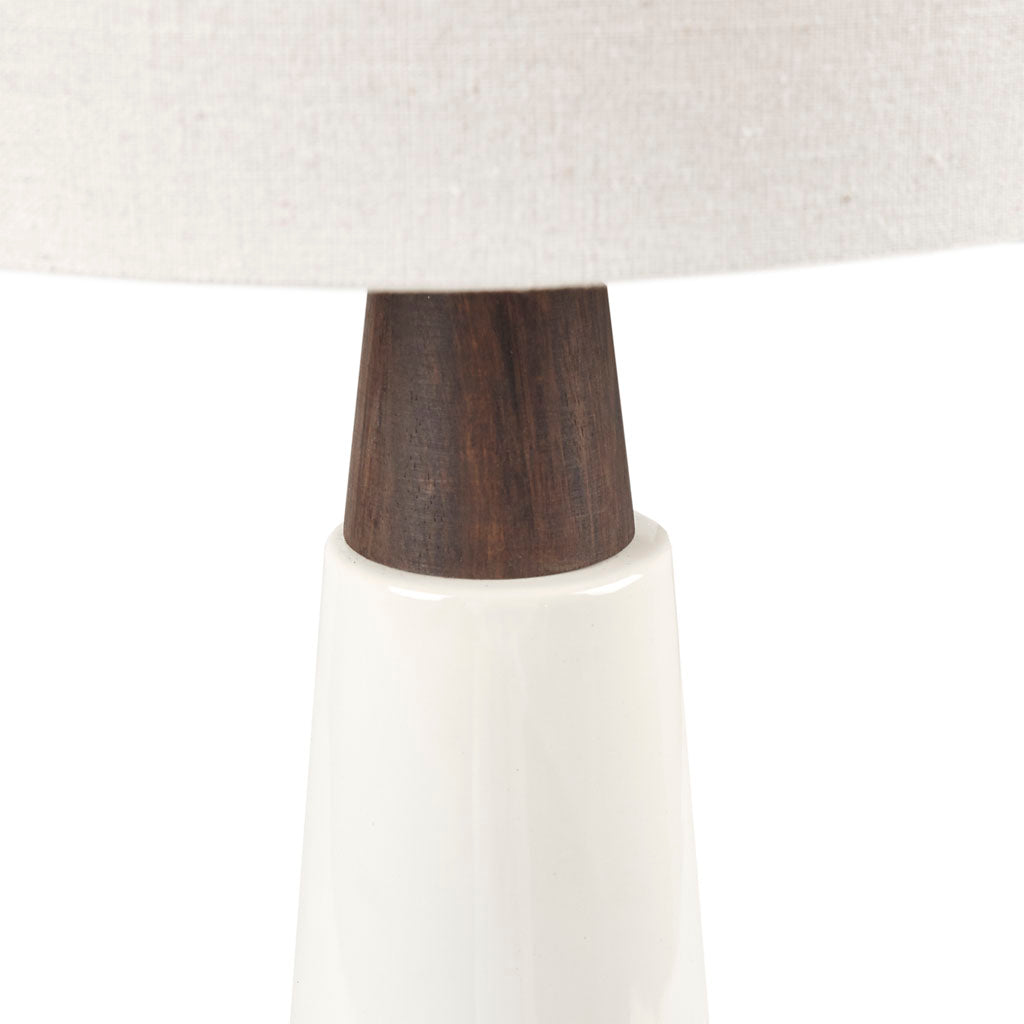 Triangular Ceramic and Wood Table Lamp Cream Brown - okeli lights