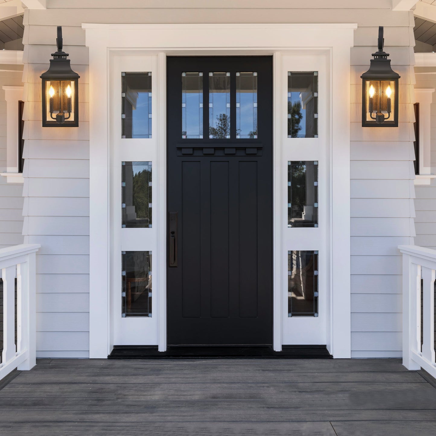 Outdoor Wall Lantern Light Vintage Black Metal Sconce with Clear Seeded Glass - okeli lights