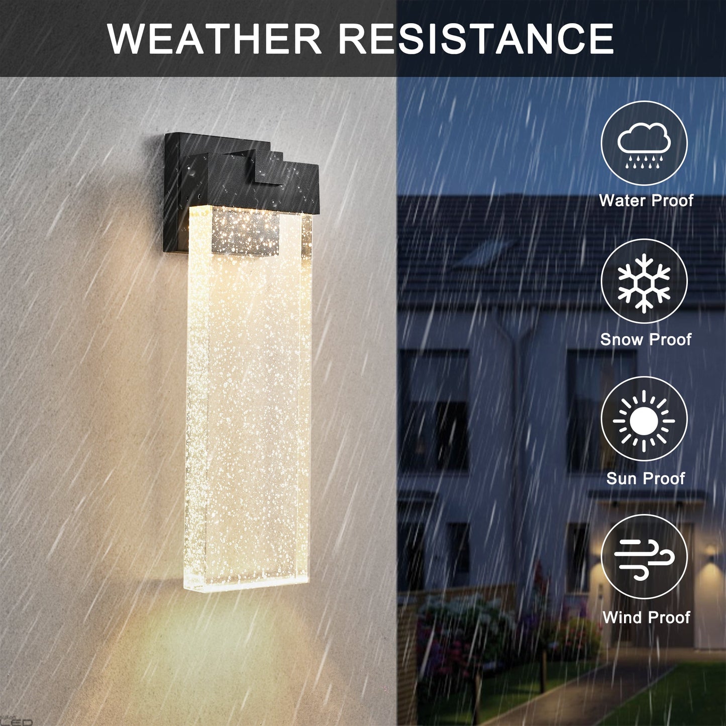 Modern Outdoor Wall Light Fixture Weatherproof LED Wall Sconce with Bubble Crystal Up and Down Lighting - okeli lights