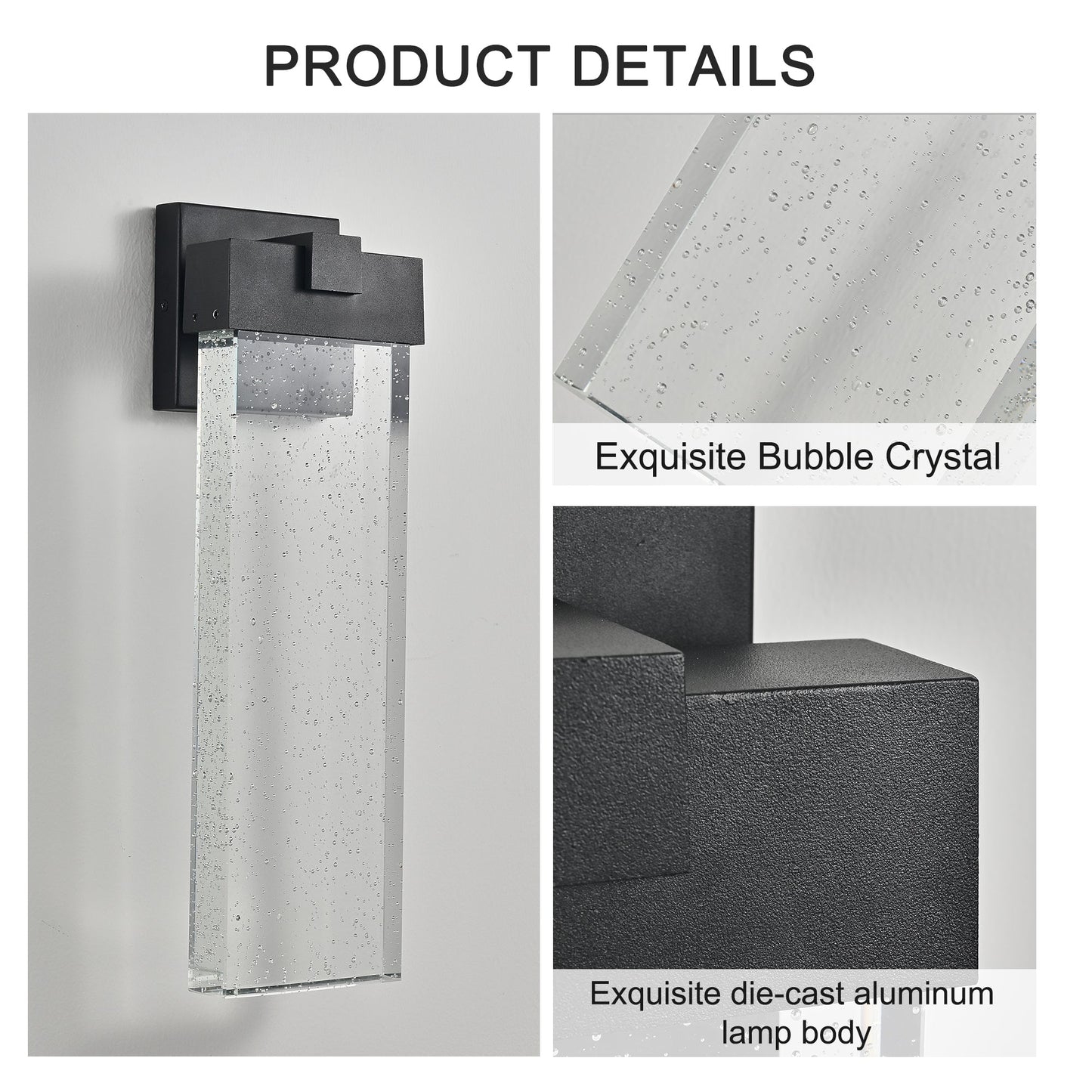 Modern Outdoor Wall Light Fixture Weatherproof LED Wall Sconce with Bubble Crystal Up and Down Lighting - okeli lights