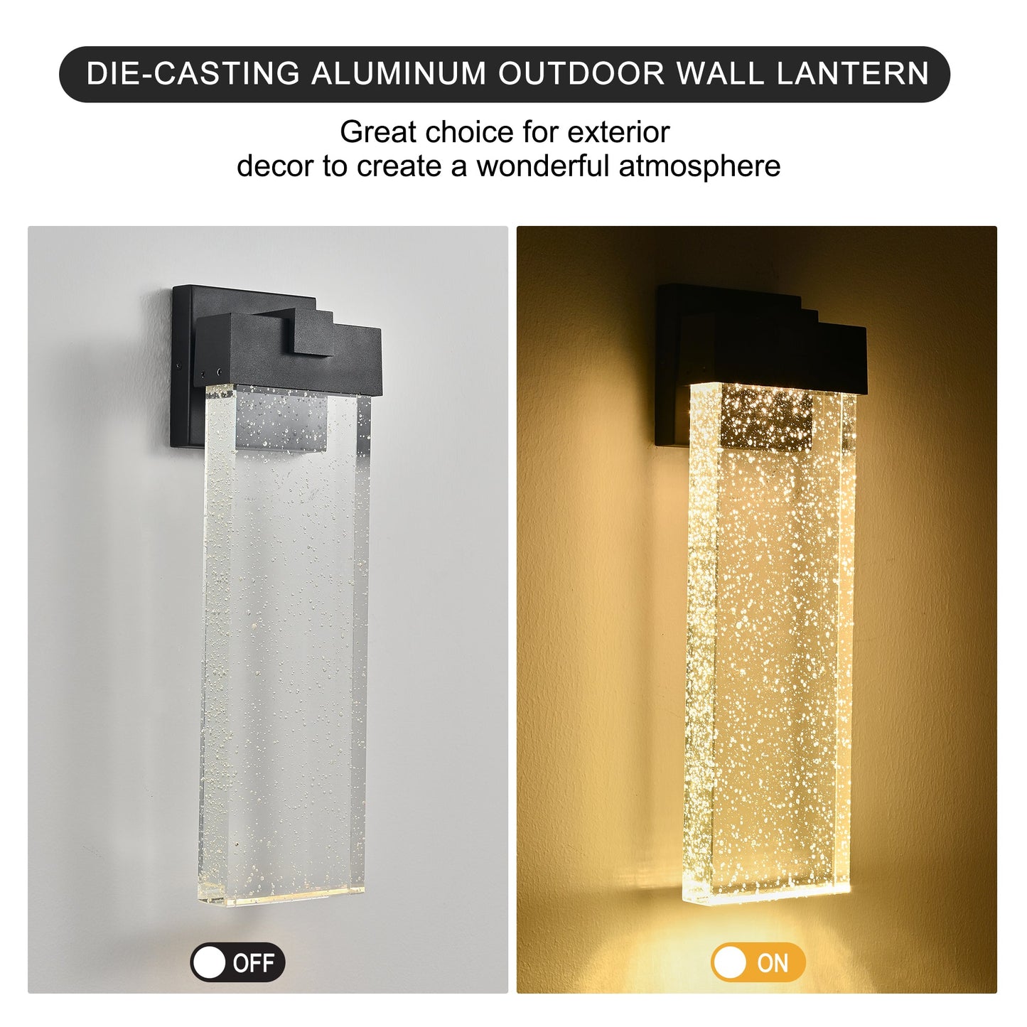 Modern Outdoor Wall Light Fixture Weatherproof LED Wall Sconce with Bubble Crystal Up and Down Lighting - okeli lights