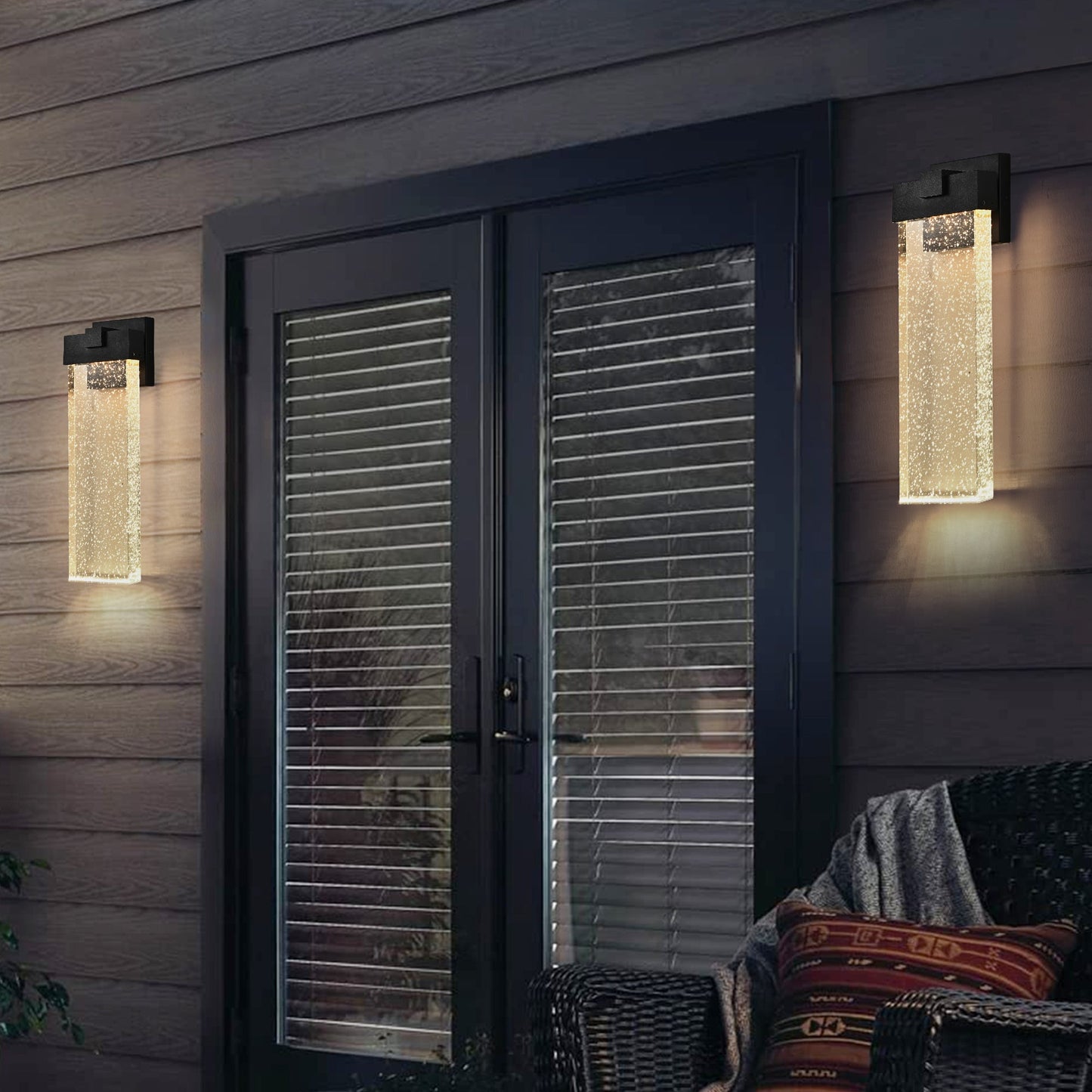 Modern Outdoor Wall Light Fixture Weatherproof LED Wall Sconce with Bubble Crystal Up and Down Lighting - okeli lights