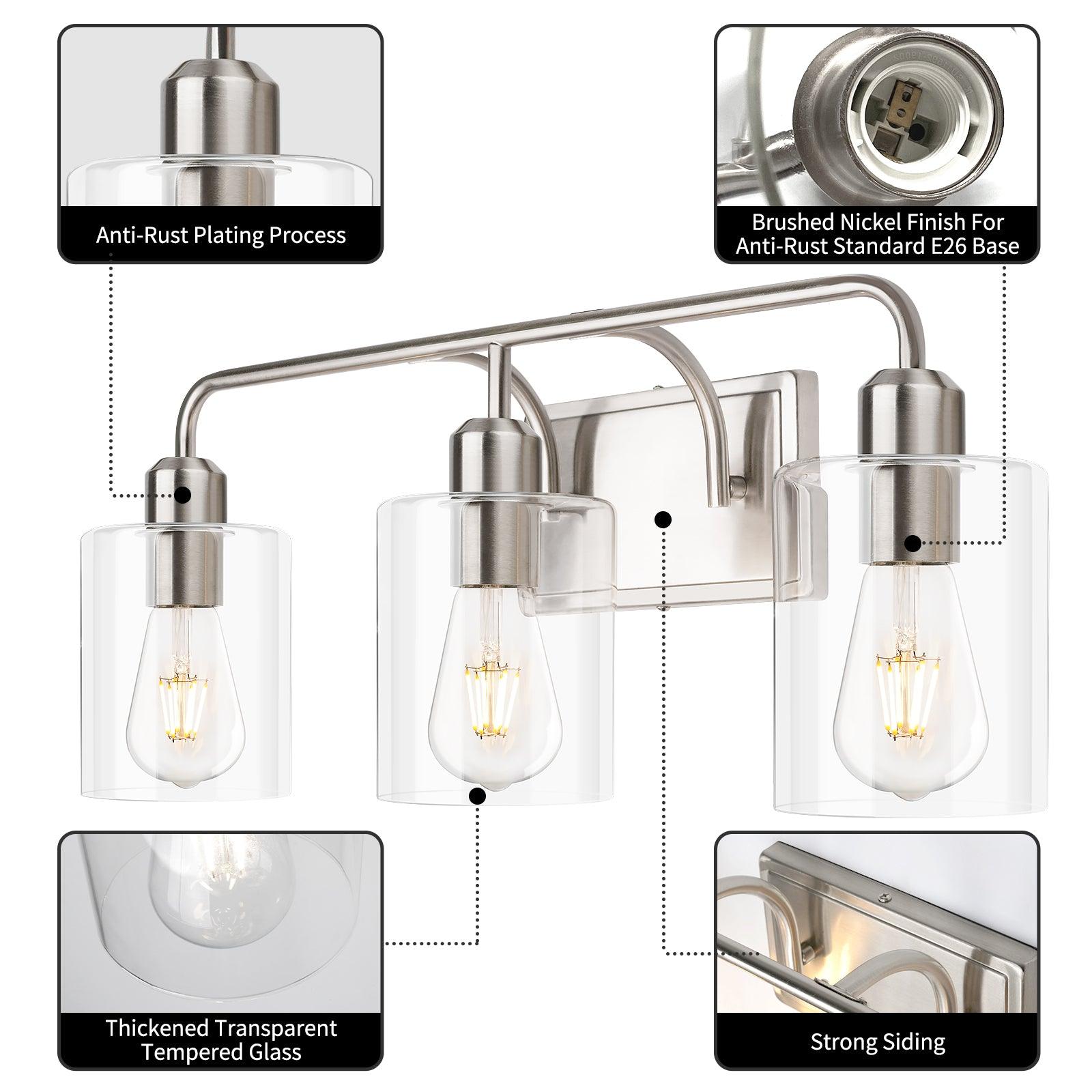 Bathroom Light Fixtures with Clear Glass Shade Modern Style - okeli lights